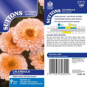 Suttons Calendula Seeds - Pink Surprise